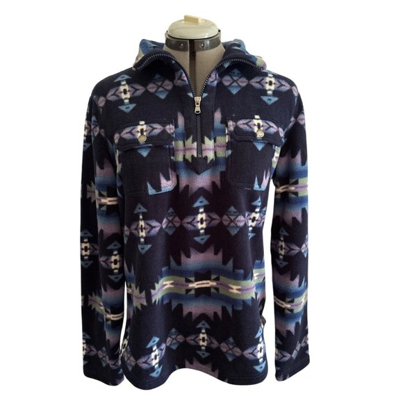 Chaps Womens Aztec Print 1/4 Zip Fleece Pullover Top Medium Navy Blue/Purple - Picture 1 of 7